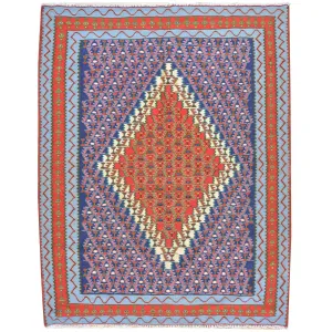 Hand-Woven Persian Sennah Kilim Geometric Design Wool Rug (Size 3.11 X 5.1) Cwral-7683