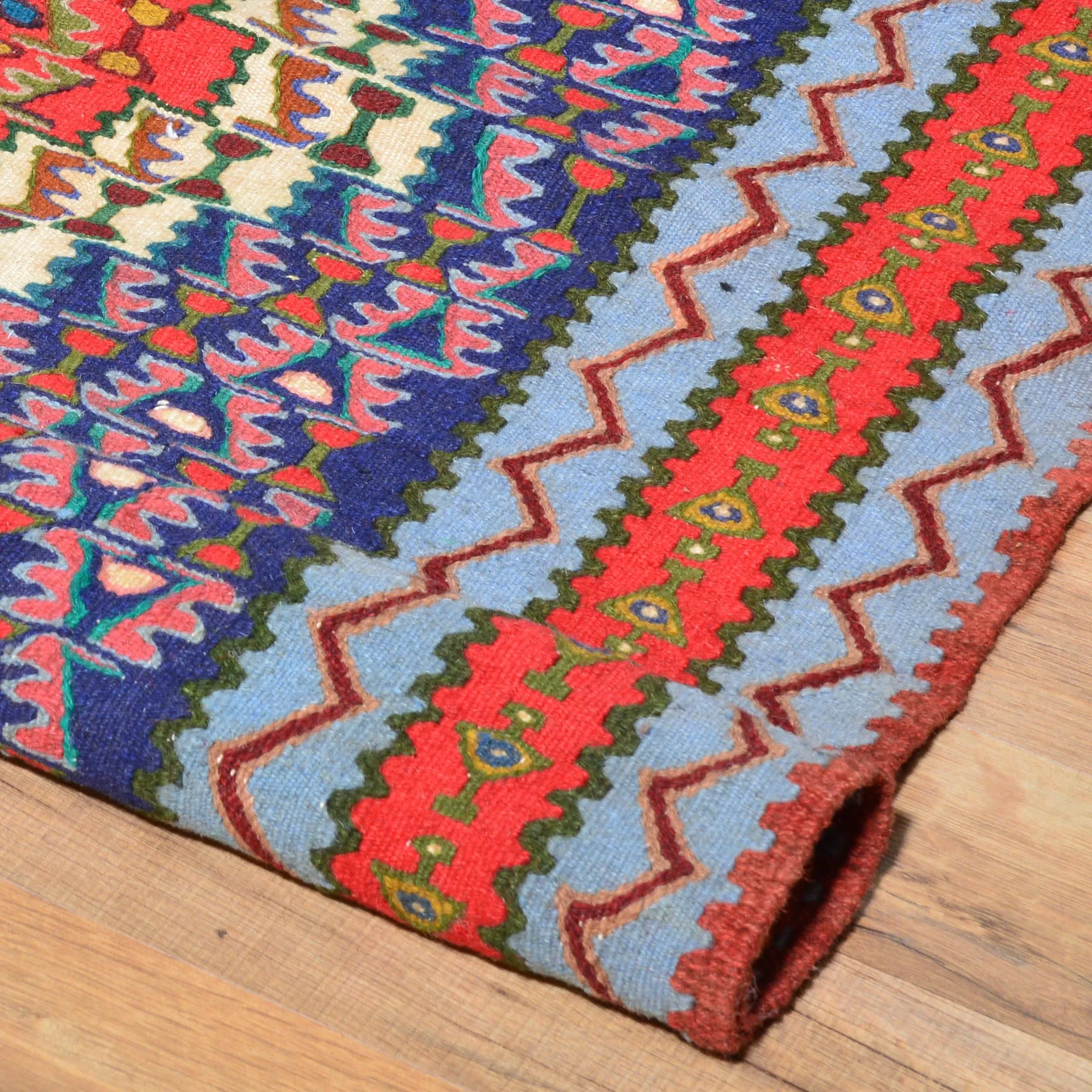 Hand-Woven Persian Sennah Kilim Geometric Design Wool Rug (Size 3.11 X 5.1) Cwral-7683