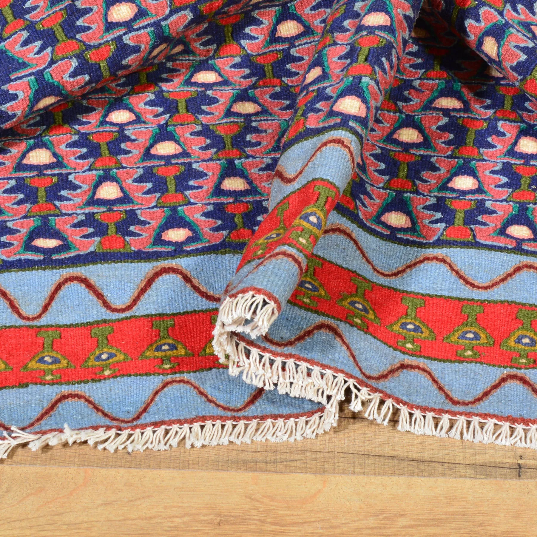 Hand-Woven Persian Sennah Kilim Geometric Design Wool Rug (Size 3.11 X 5.1) Cwral-7683