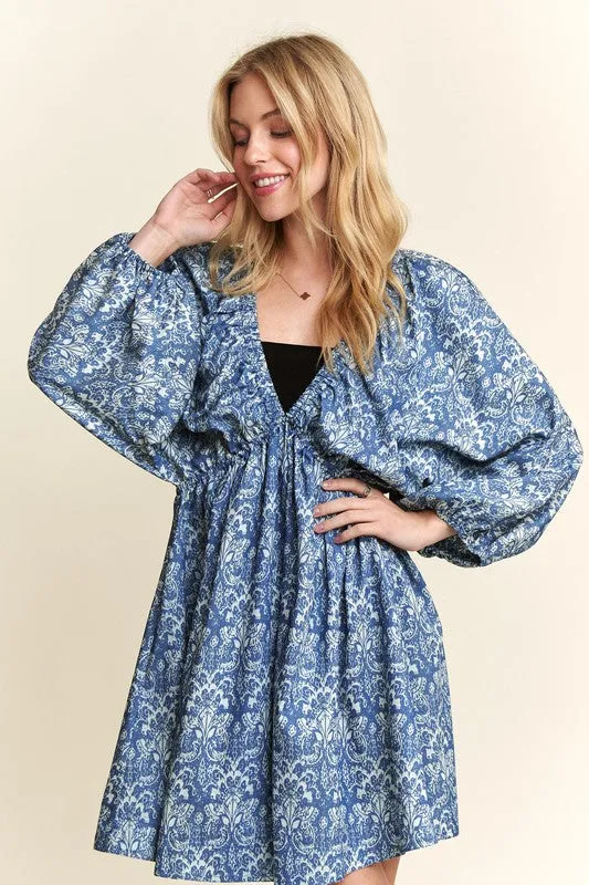Hazel Blues® |  ADORA Printed V-Neck Batwing Sleeve Mini Dress