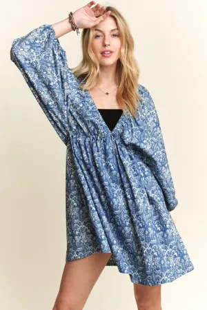 Hazel Blues® |  ADORA Printed V-Neck Batwing Sleeve Mini Dress