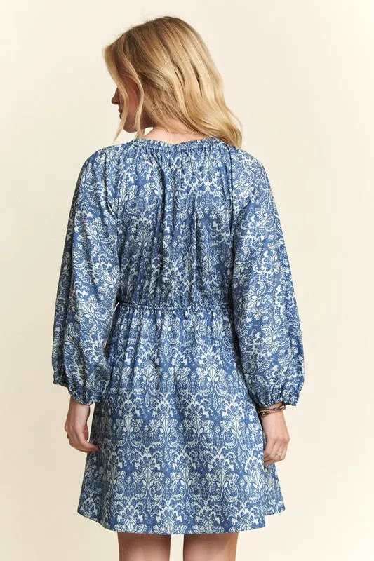 Hazel Blues® |  ADORA Printed V-Neck Batwing Sleeve Mini Dress