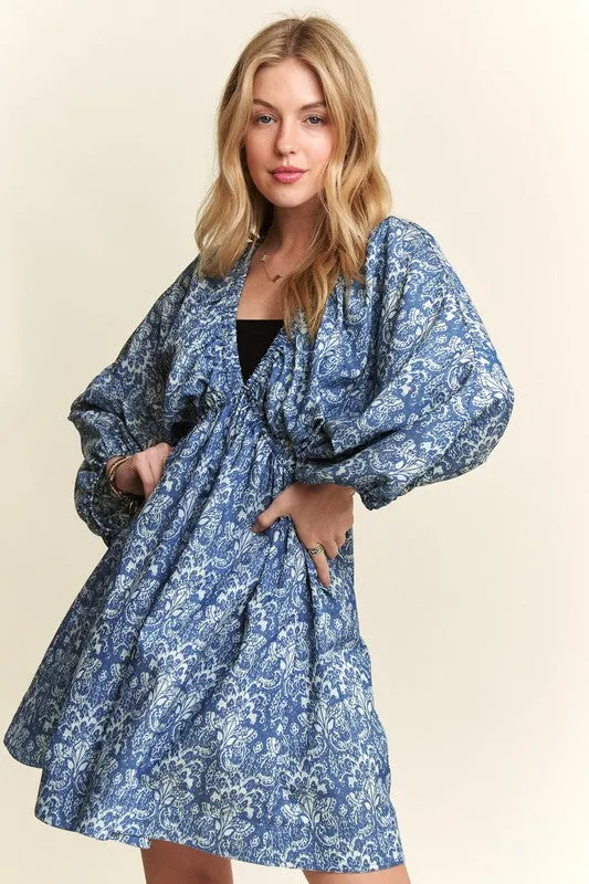 Hazel Blues® |  ADORA Printed V-Neck Batwing Sleeve Mini Dress