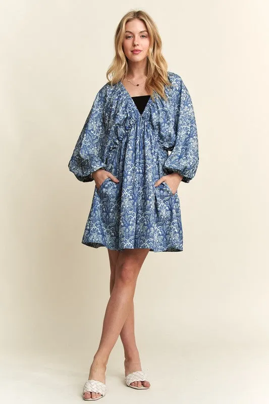 Hazel Blues® |  ADORA Printed V-Neck Batwing Sleeve Mini Dress