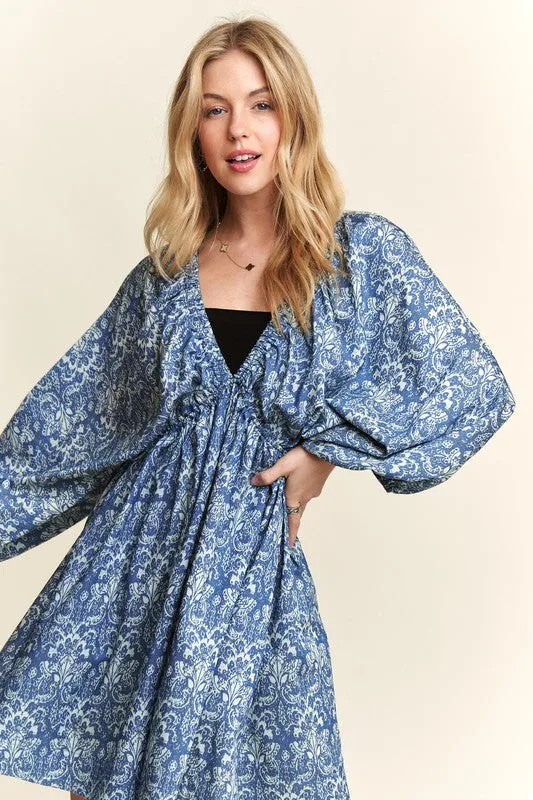 Hazel Blues® |  ADORA Printed V-Neck Batwing Sleeve Mini Dress