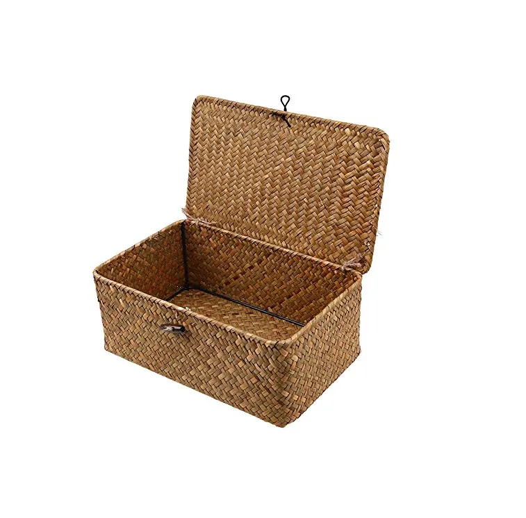 Homlly Handmade Woven Straw Storage boxes w lids (3 pcs sets)
