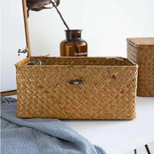 Homlly Handmade Woven Straw Storage boxes w lids (3 pcs sets)
