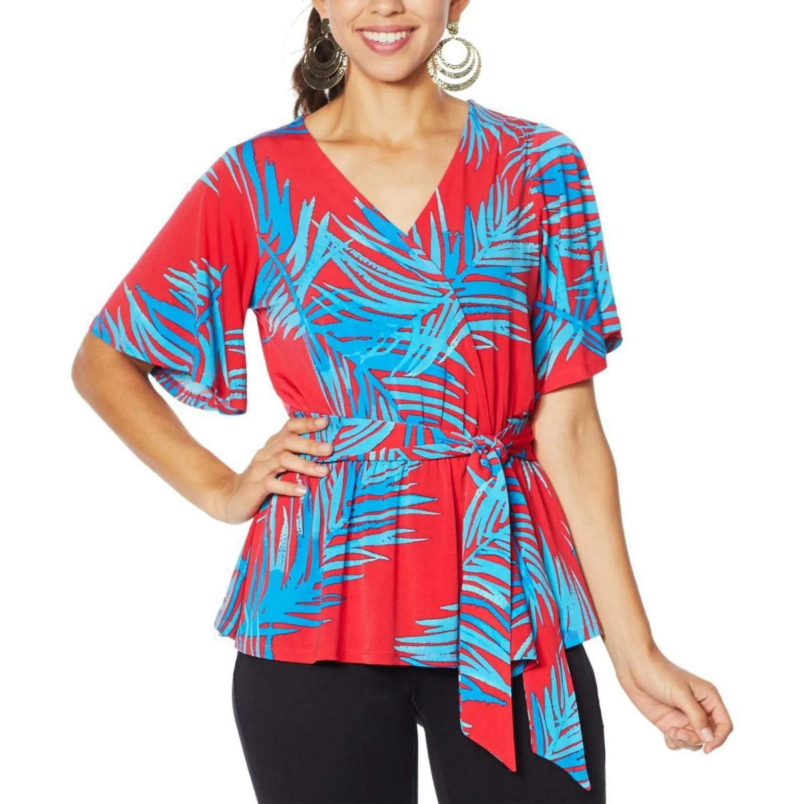 IMAN Women's Plus Size Boho Chic Faux Wrap Blouse