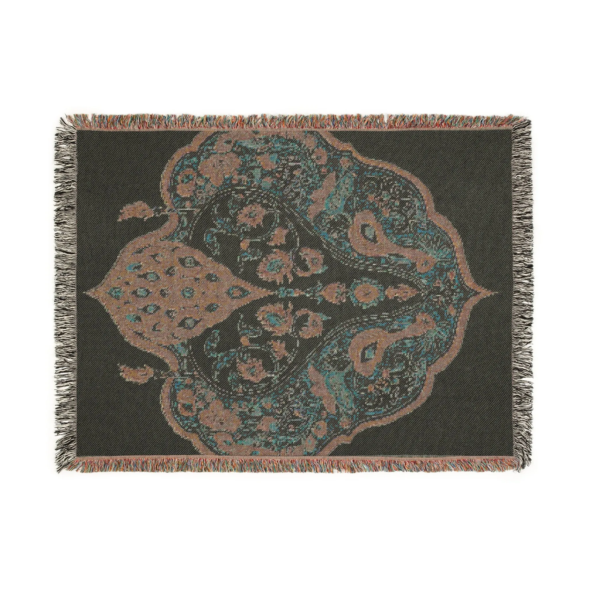Intricate Floral and Bird Motif Woven Blanket