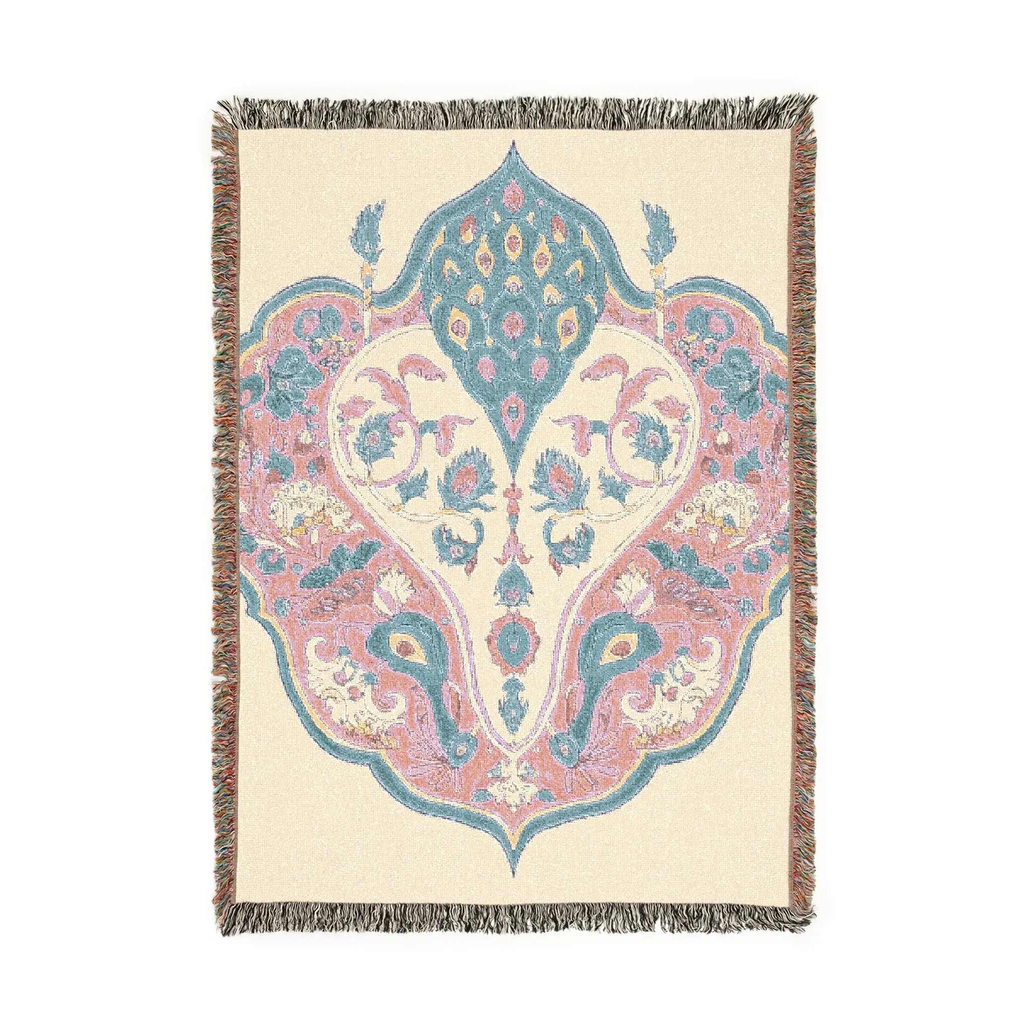 Intricate Floral and Bird Motif Woven Blanket