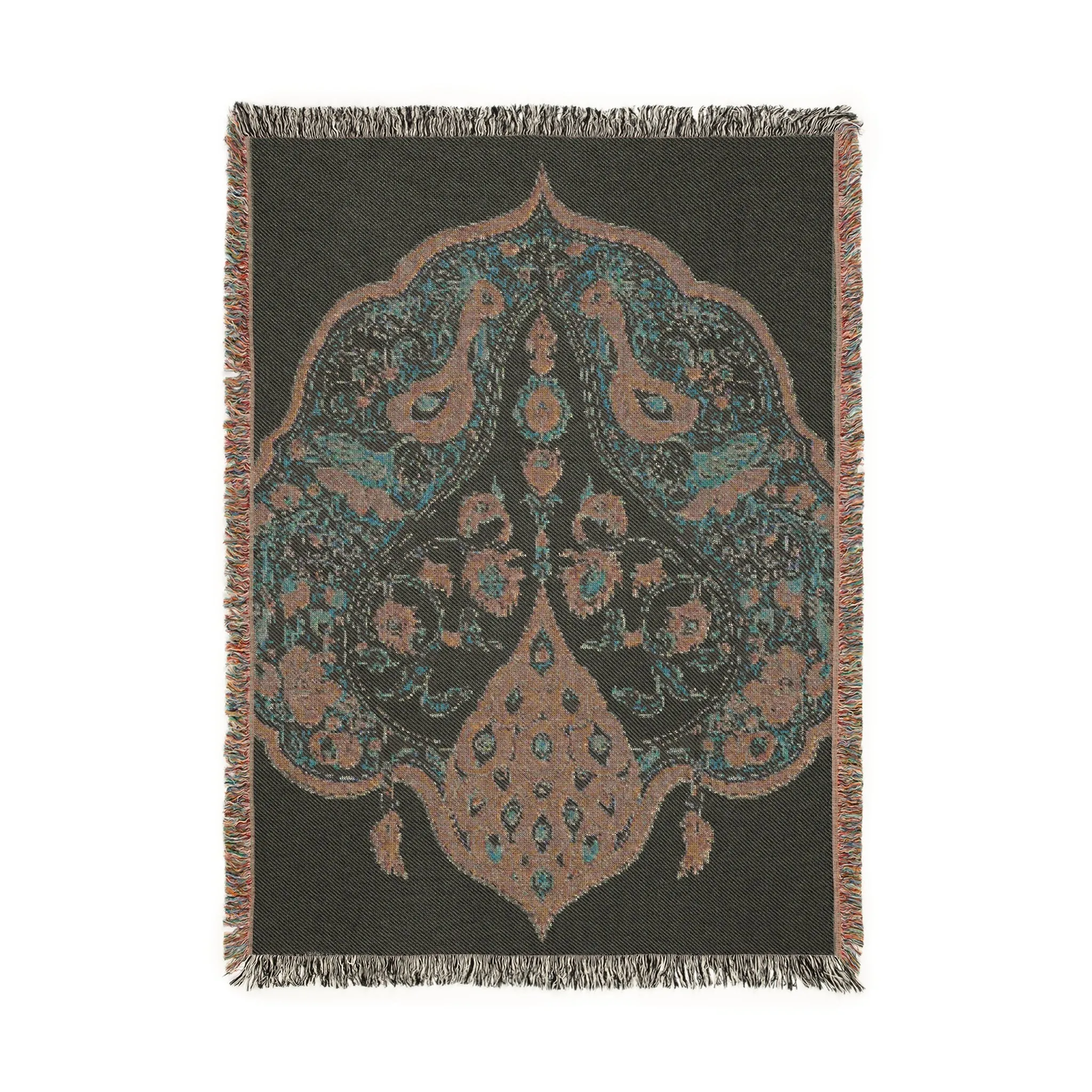 Intricate Floral and Bird Motif Woven Blanket
