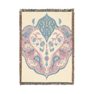 Intricate Floral and Bird Motif Woven Blanket