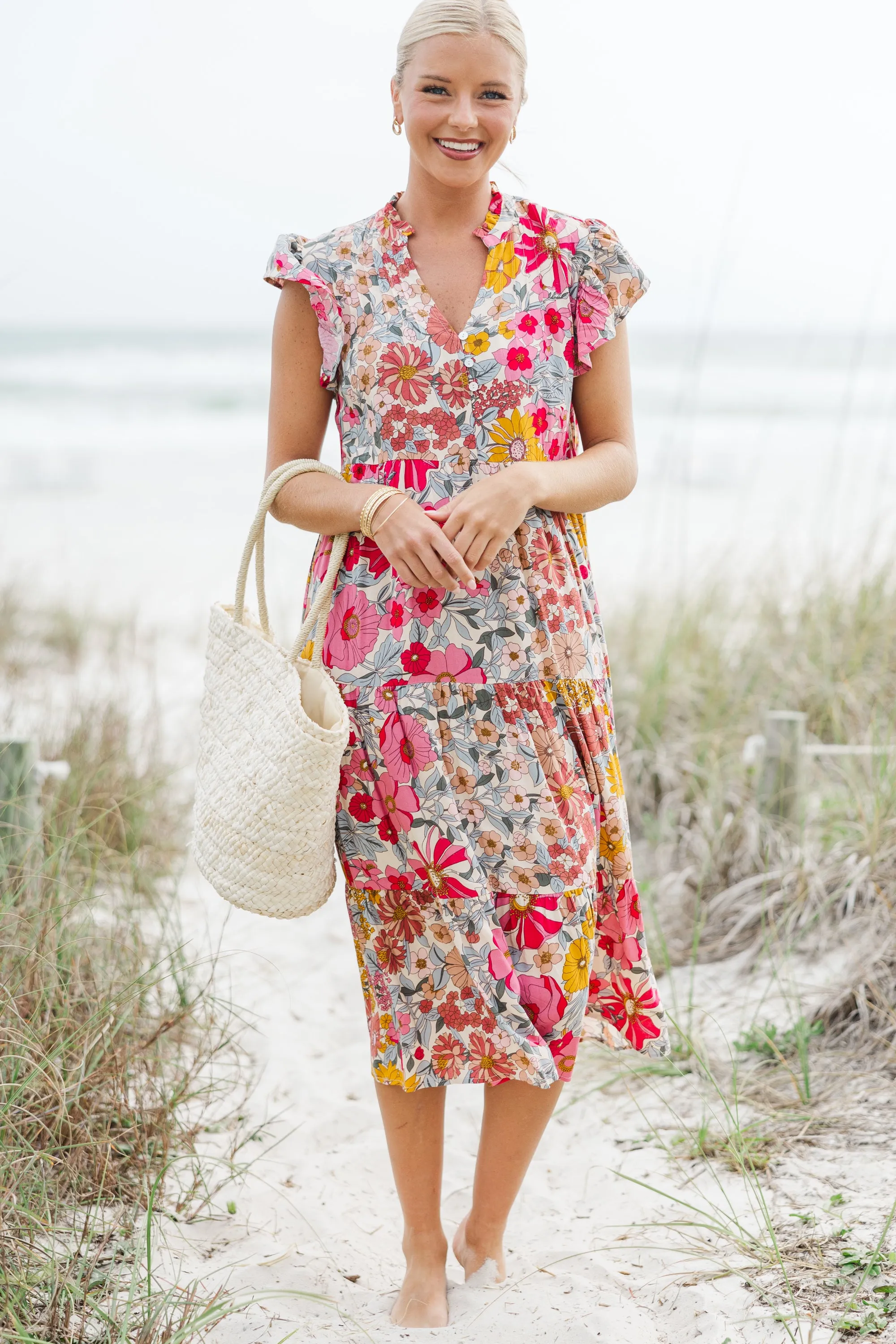 It's Another Day Pink Floral Midi Dress
