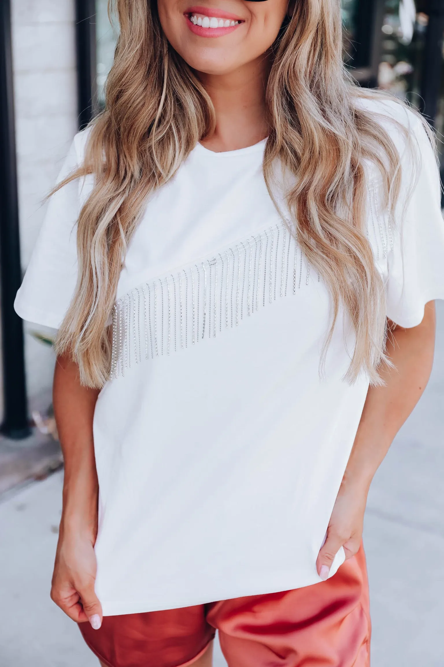 Just Sparkle Rhinestone Tee - White