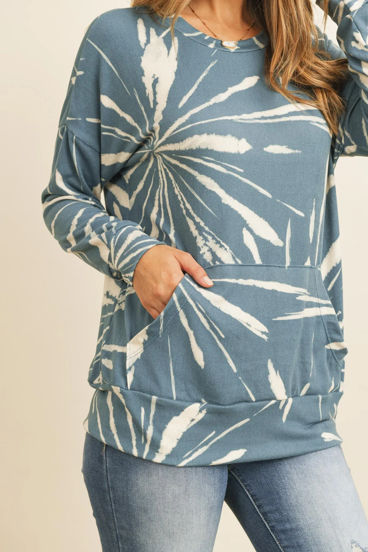 Kangaroo Pocket Tie Dye Long Sleeve Top