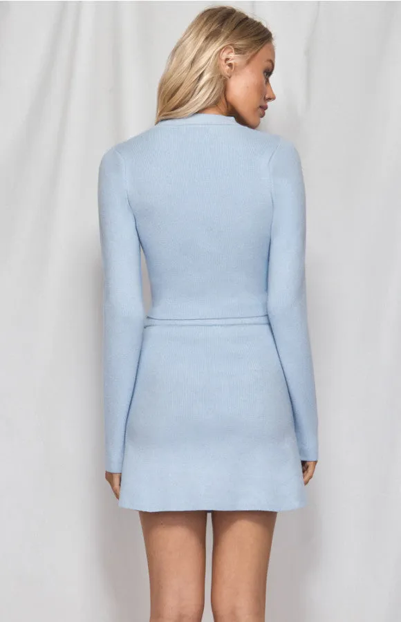 Knit Set with high neck and side split - Pale Blue