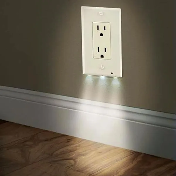 LED Wall-Outlet Coverplate With Built-In Light Sensor - No Batteries Required!