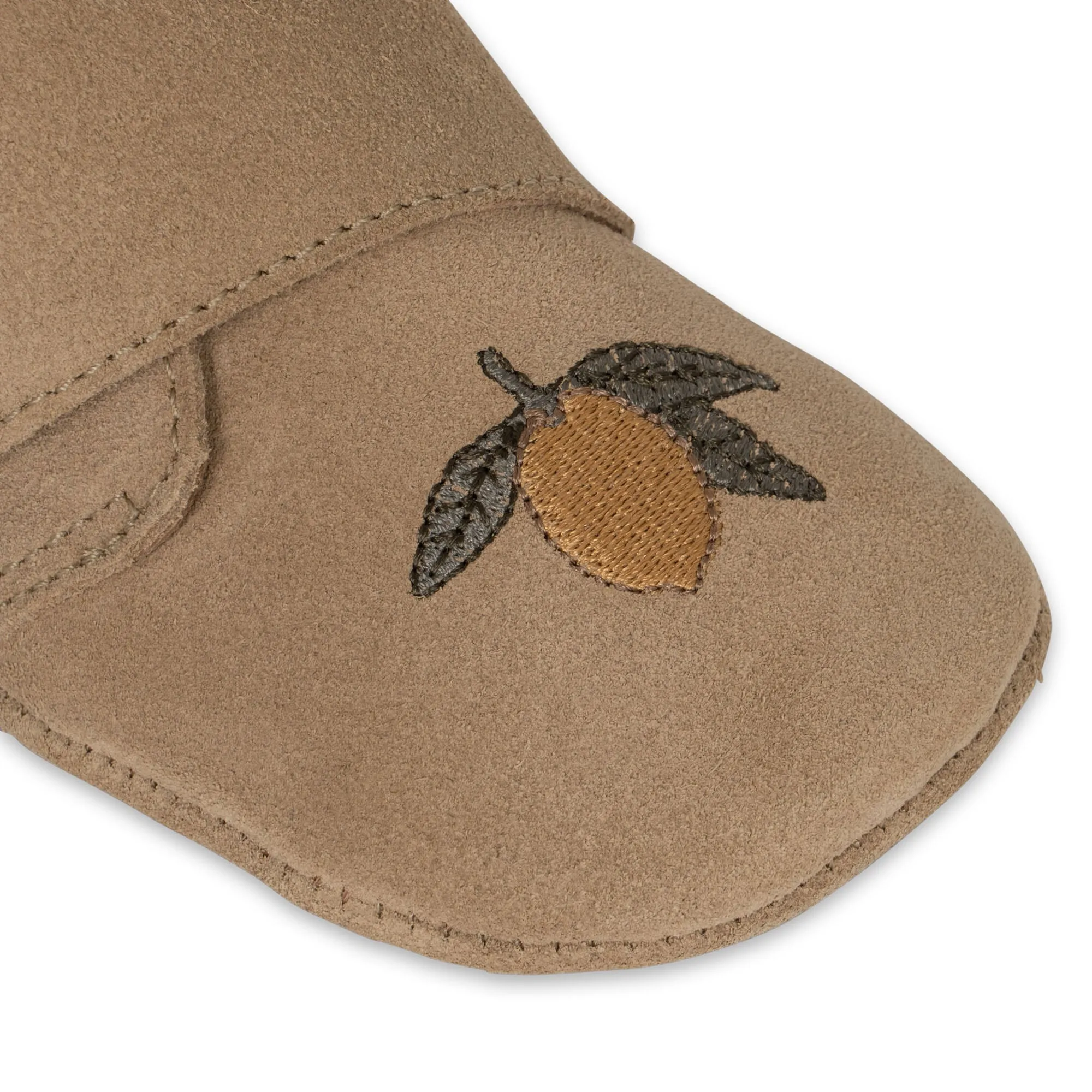 Lemon Embroidered Suede Baby Booties (Sand)