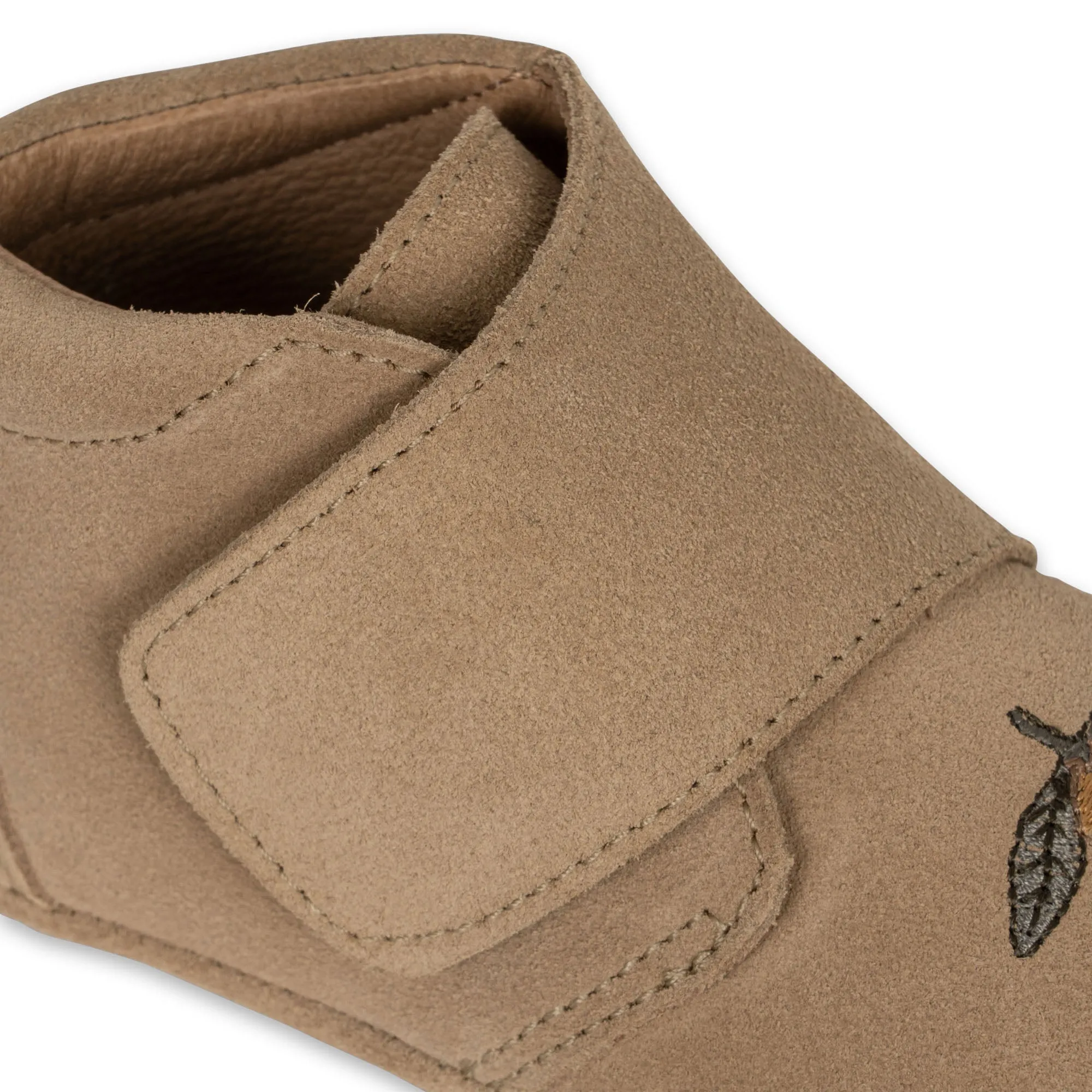 Lemon Embroidered Suede Baby Booties (Sand)