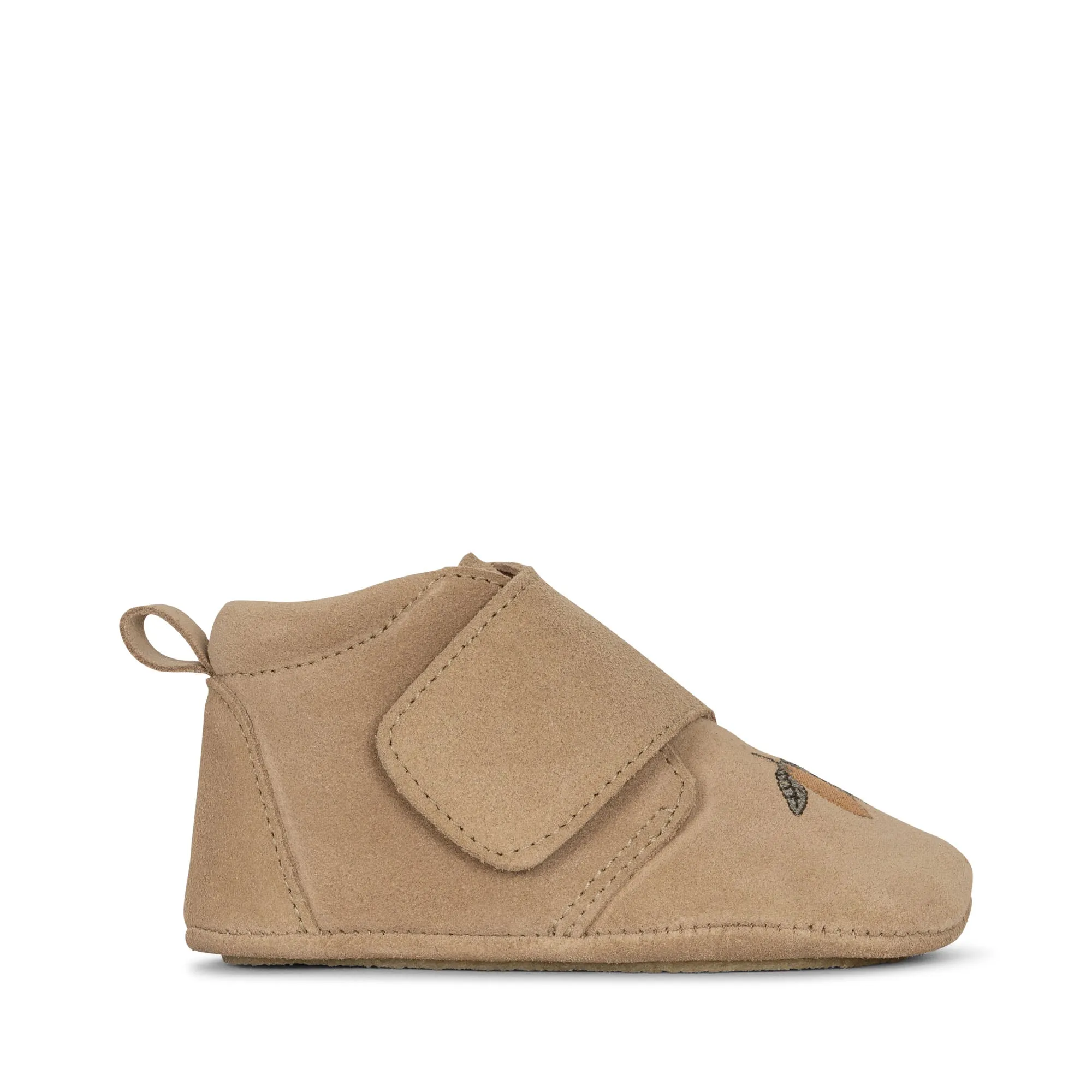 Lemon Embroidered Suede Baby Booties (Sand)