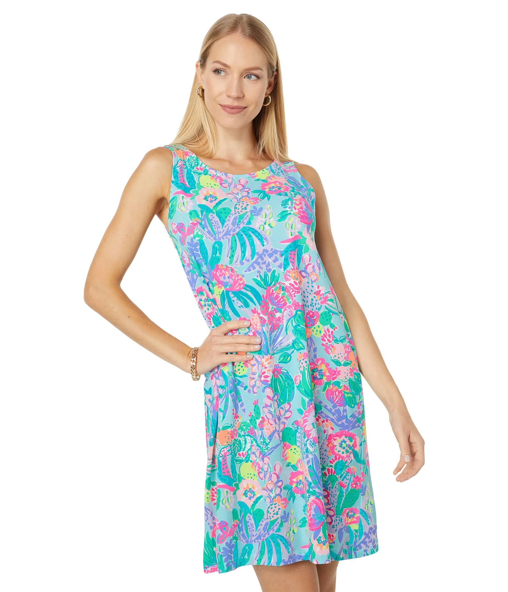 Lilly Pulitzer Kristen Dress for Women - Stylish Cotton Knit Dress, Slip-On Style, V-Back with Lattice Straps, and Round Neckline Multi Me and My Zesty XS One Size