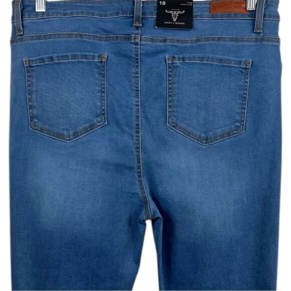 Lucky &amp; Blessed Distressed Button Fly High Waist Mid Wash Flare Jeans NWT