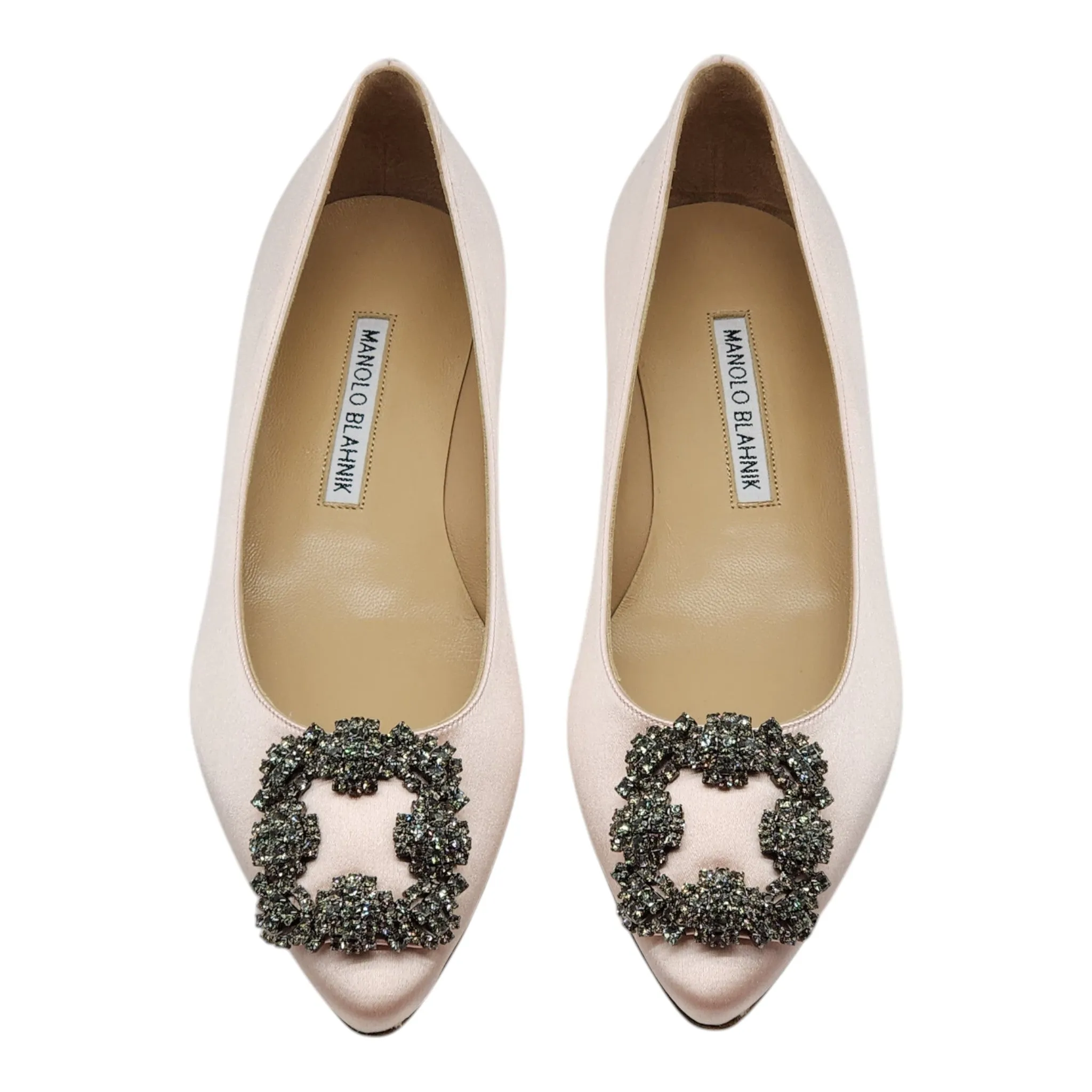 Manolo Blahnik Hangisiflat Jewel Buckle Flat Pumps - Satin - Light Pink 35