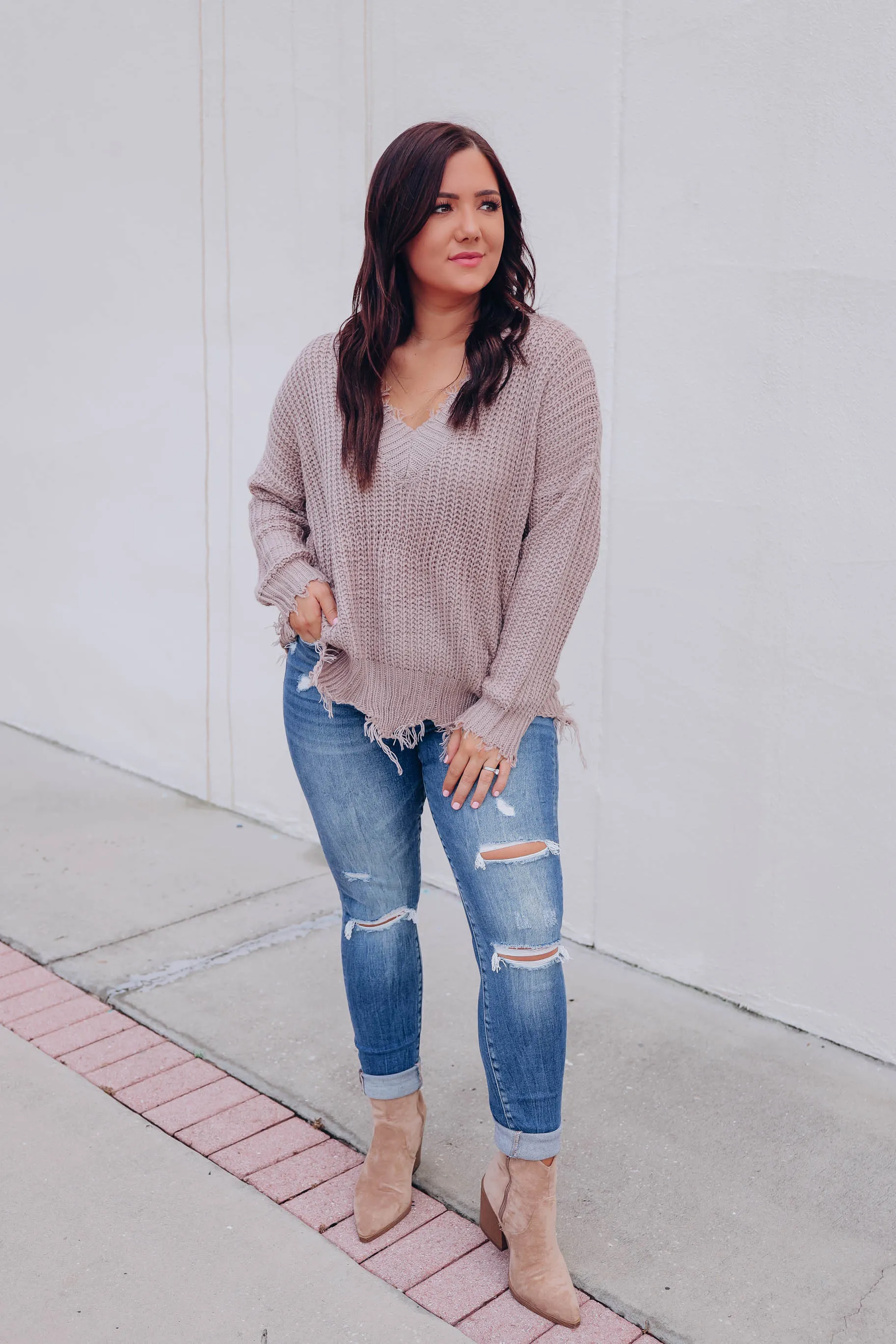 Marina Distressed Sweater - Mocha