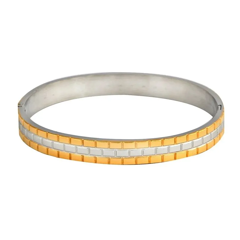 Men's Stainless Steel Gold Rhodium Plated Free Size Kada Bracelet - Stylish and Adjustable Accessory