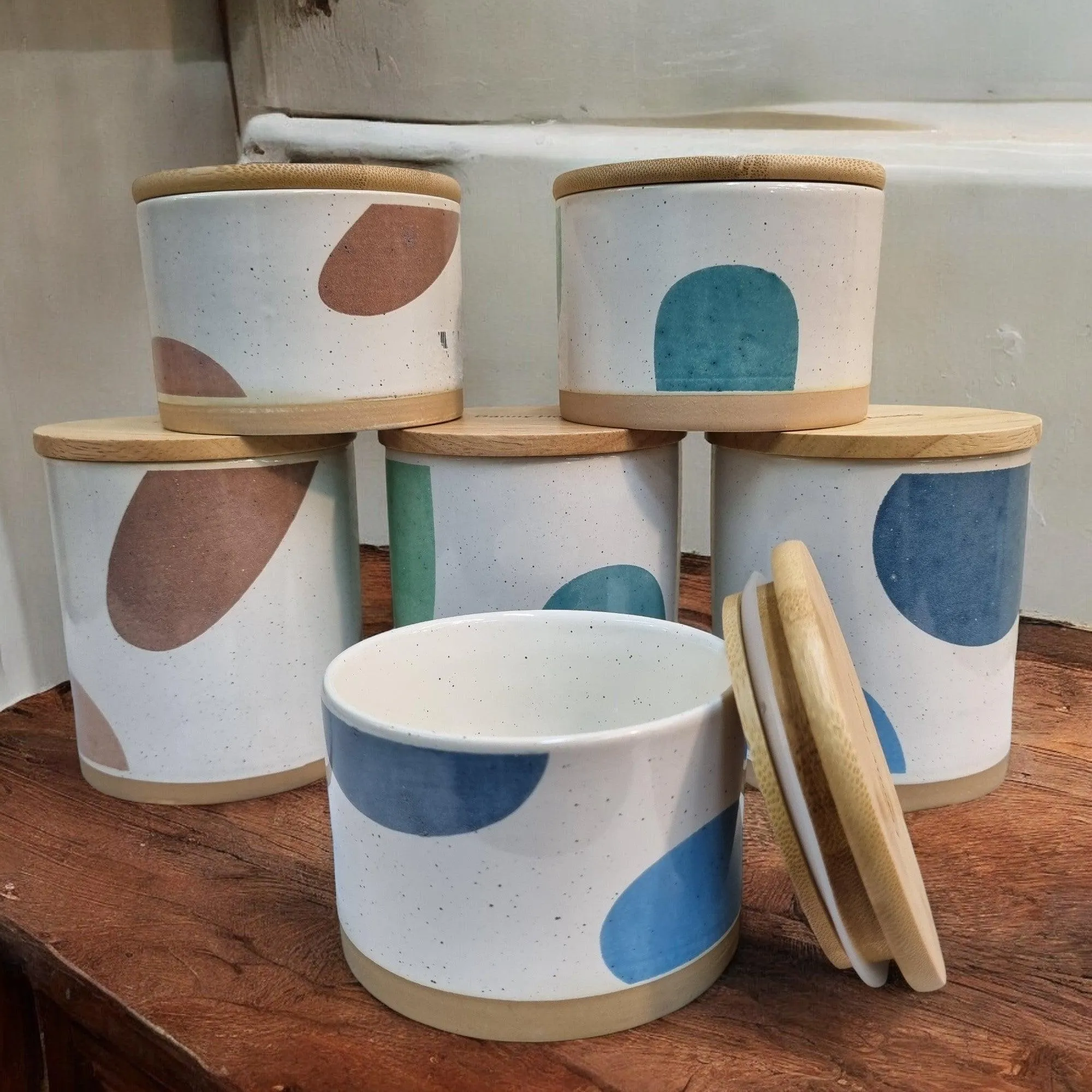 Minimalist Ceramic Storage Jars with Bamboo Lids