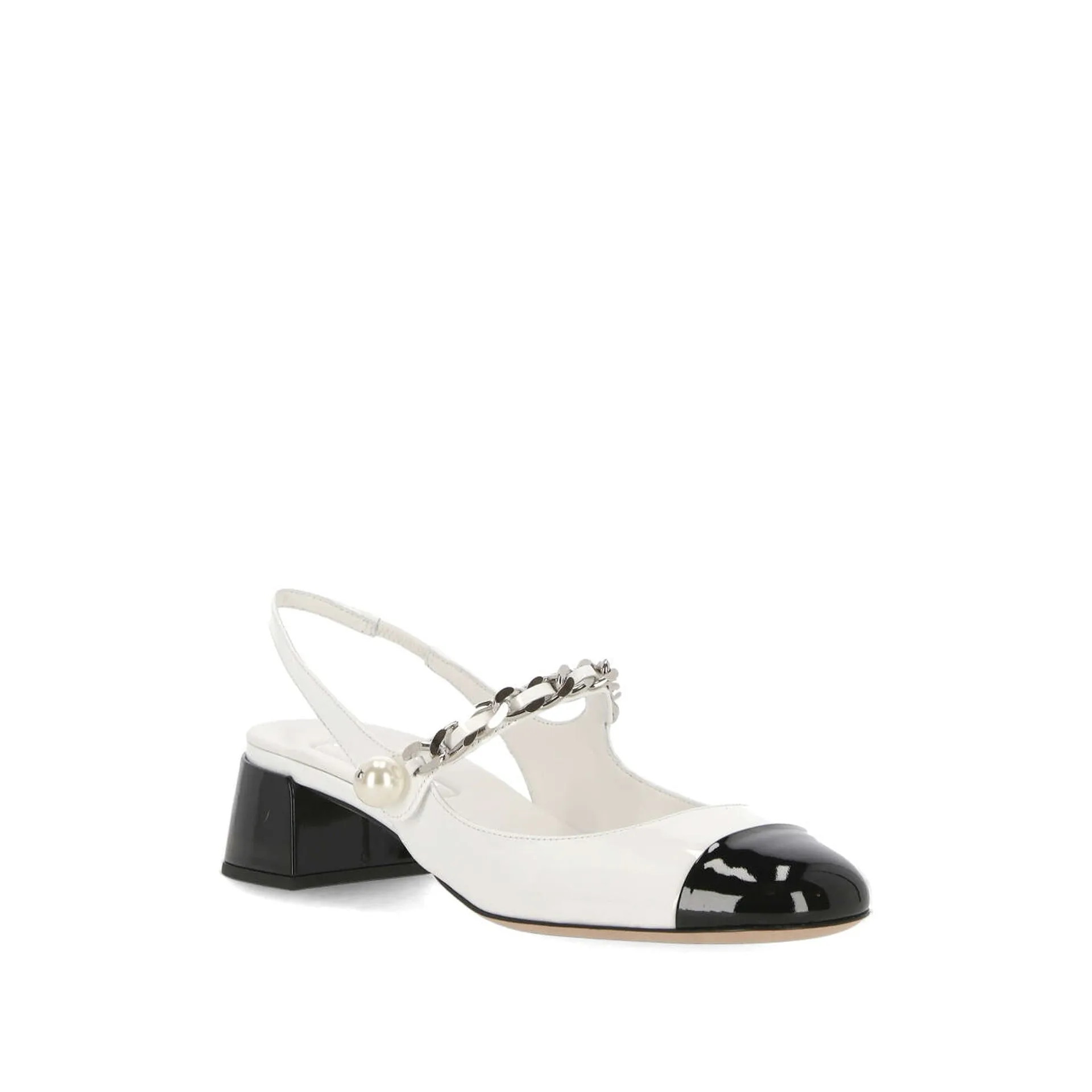 MIU MIU Elegant Leather Chain Pumps with Pearl Embellishments