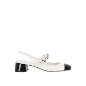 MIU MIU Elegant Leather Chain Pumps with Pearl Embellishments