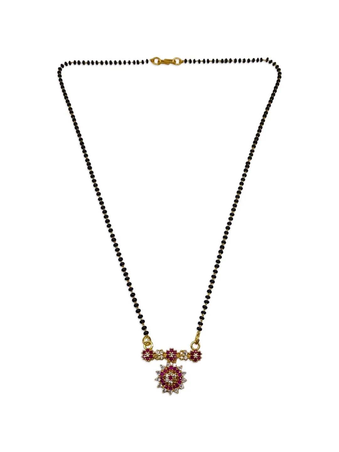Modern Stylish Short Mangalsutra Designs American Diamond Fancy Flower Pendant Black Beads Chain