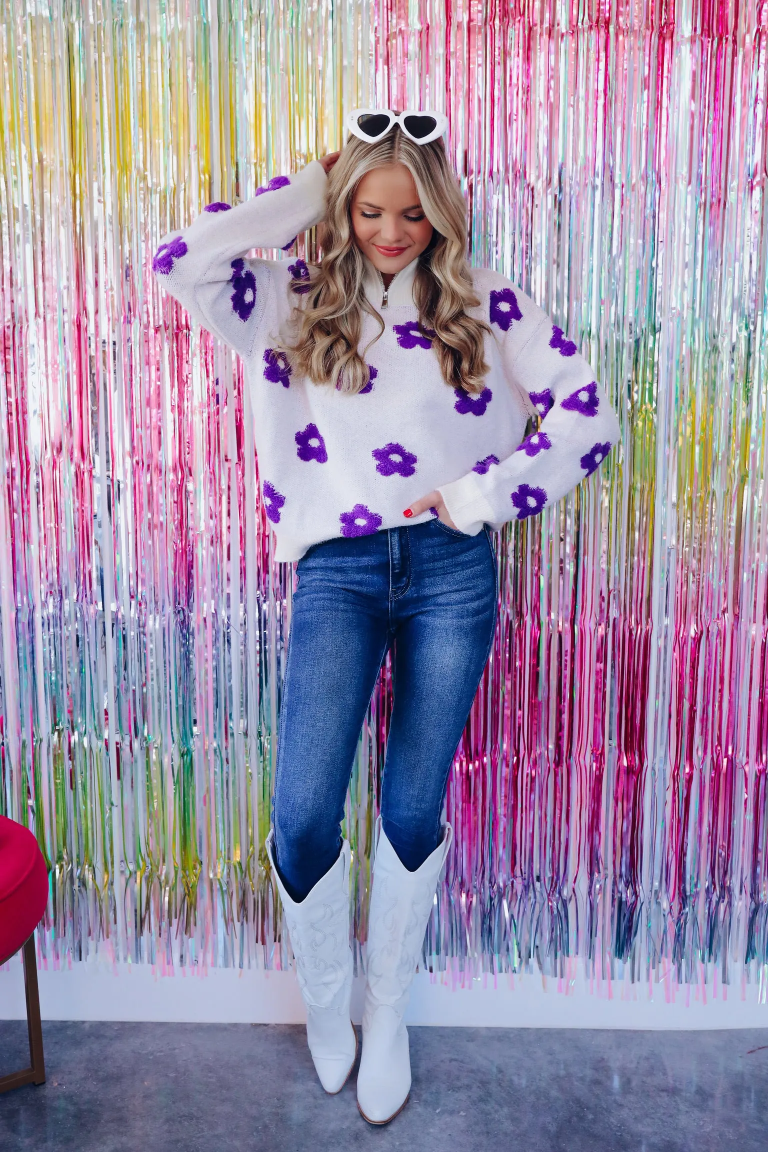 Montrose Mock Neck Floral Sweater - Purple
