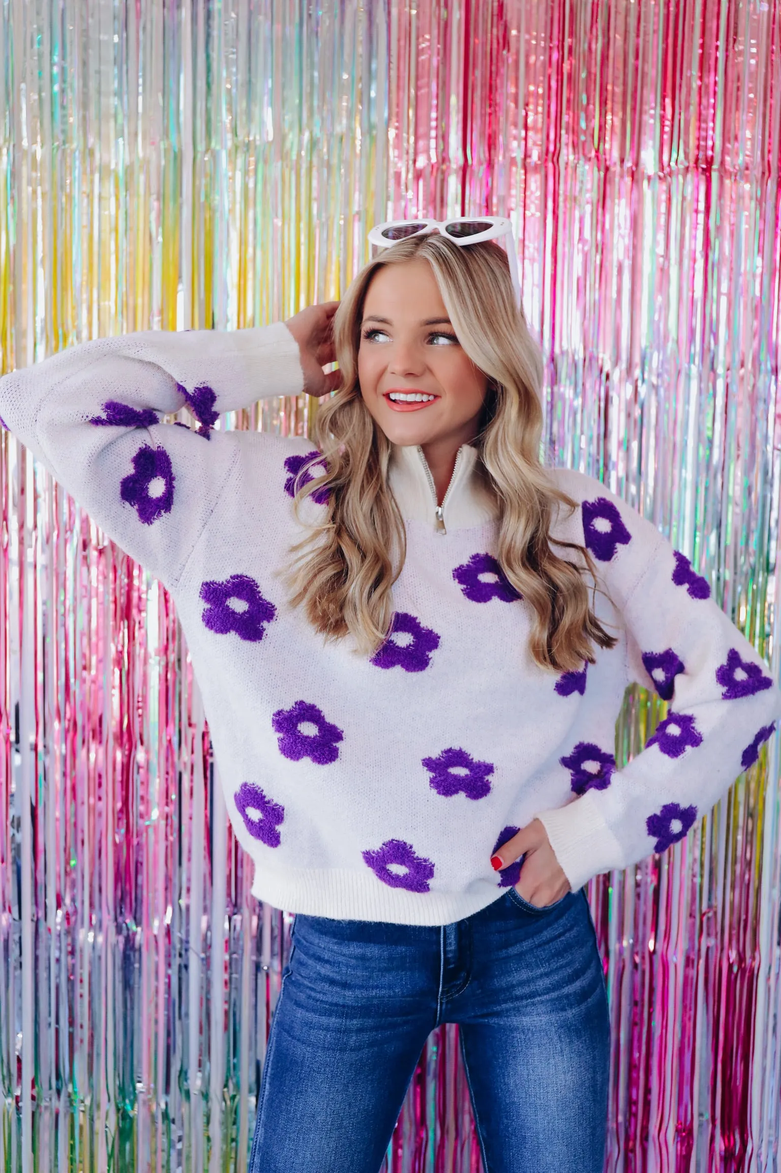 Montrose Mock Neck Floral Sweater - Purple