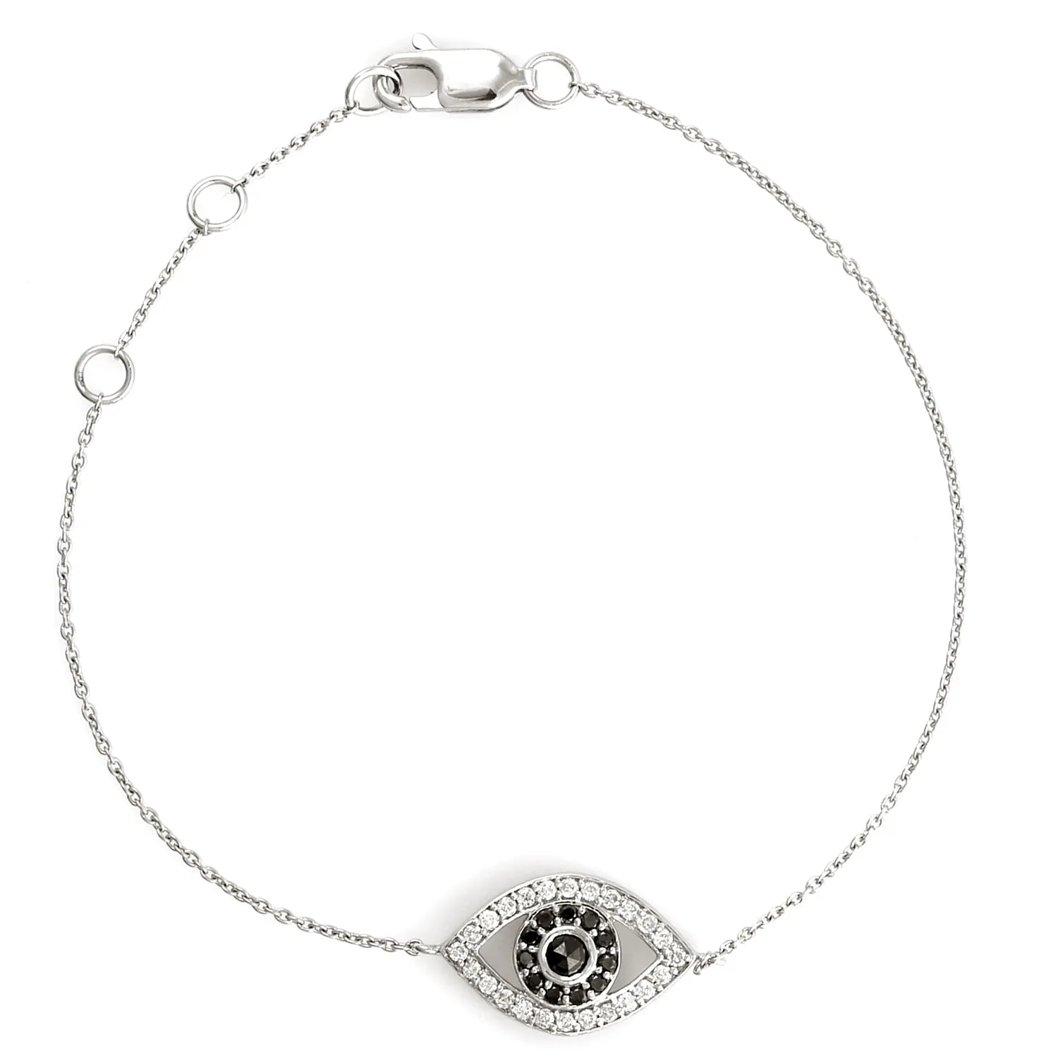 Natural White and Black Diamond Evil Eye Charm Chain 14k Gold Bracelet For Her