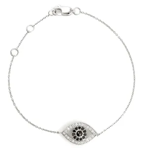 Natural White and Black Diamond Evil Eye Charm Chain 14k Gold Bracelet For Her