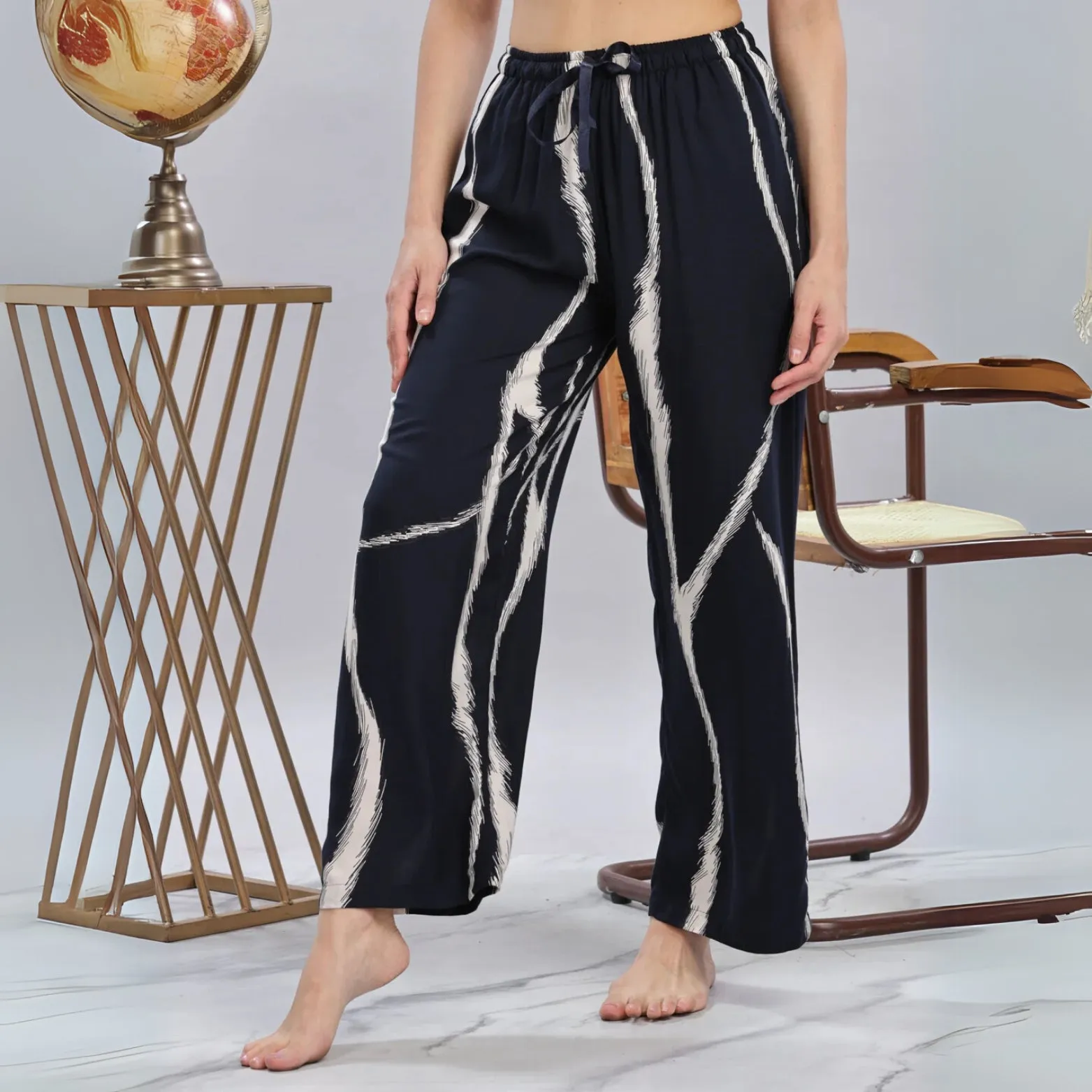 Navy Blue Designer Palazzo Pants for Women with Trendy Printed Look