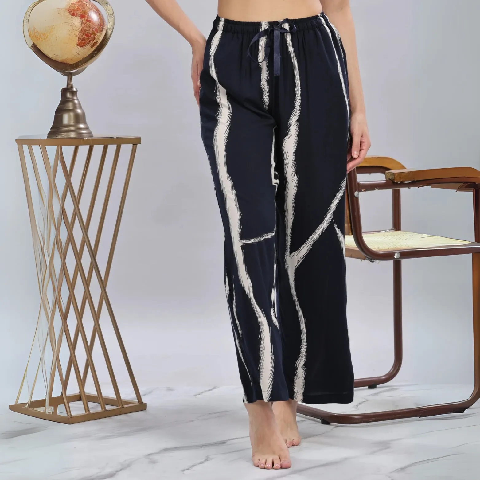 Navy Blue Designer Palazzo Pants for Women with Trendy Printed Look