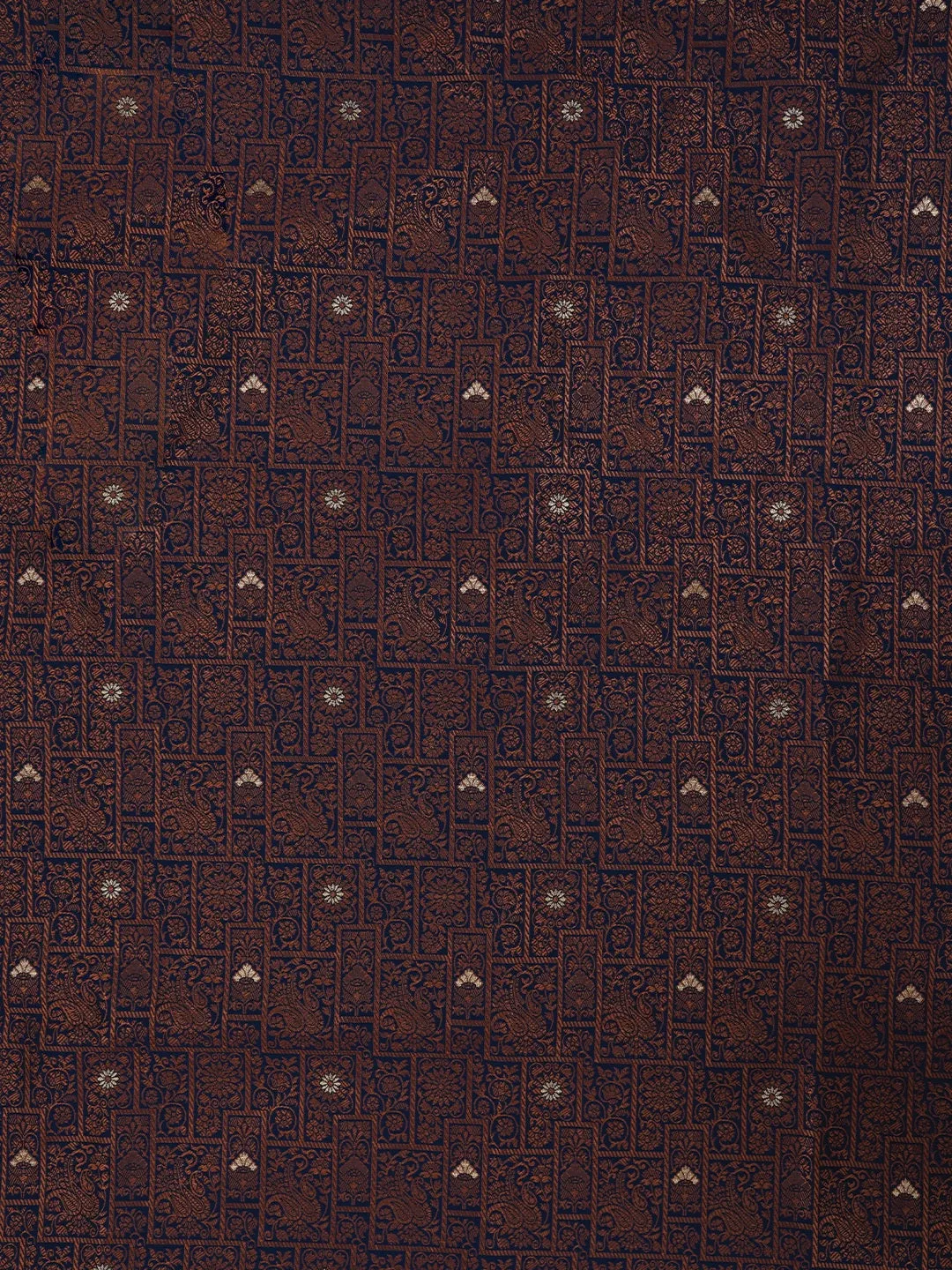 Navy Blue Floral Silk Zari Woven Dress Material with Dupatta