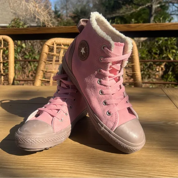 NWOB CONVERSE All Star TIME FOR THE WARM UP Pink SUEDE Sherpa High Tops US Sz 5