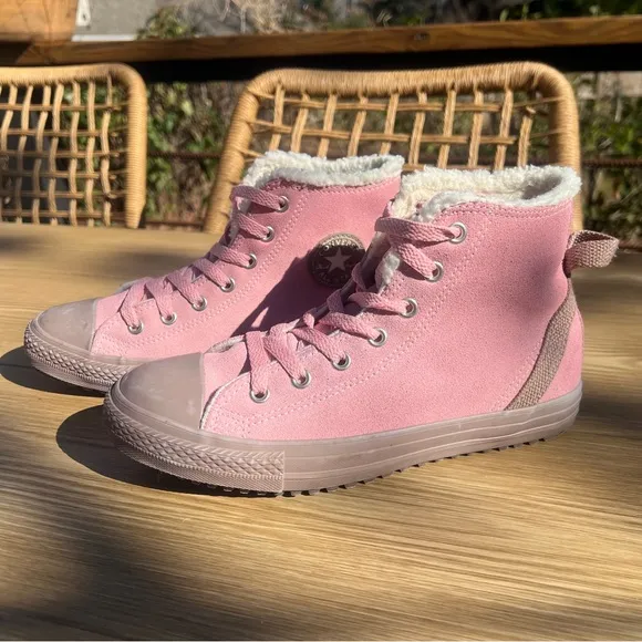 NWOB CONVERSE All Star TIME FOR THE WARM UP Pink SUEDE Sherpa High Tops US Sz 5