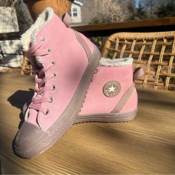 NWOB CONVERSE All Star TIME FOR THE WARM UP Pink SUEDE Sherpa High Tops US Sz 5