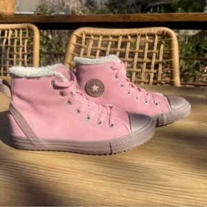 NWOB CONVERSE All Star TIME FOR THE WARM UP Pink SUEDE Sherpa High Tops US Sz 5