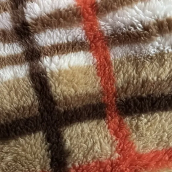 NWT Hen &amp; Thread Orange/Tan Plaid Hooded Cardigan One Size
