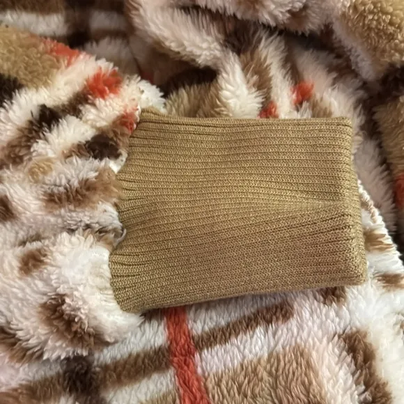 NWT Hen &amp; Thread Orange/Tan Plaid Hooded Cardigan One Size