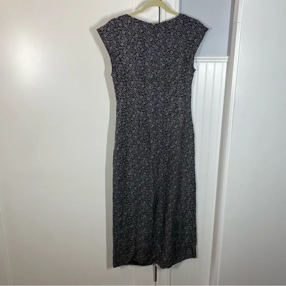 NWT Madewell Cap-Sleeve V-Neck Midi Dress Floral Cupro-Blend True Black size 2