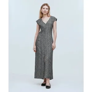 NWT Madewell Cap-Sleeve V-Neck Midi Dress Floral Cupro-Blend True Black size 2