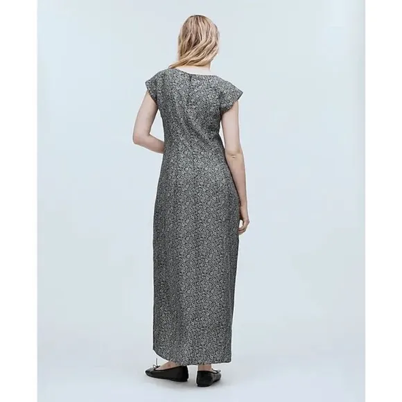 NWT Madewell Cap-Sleeve V-Neck Midi Dress Floral Cupro-Blend True Black size 2