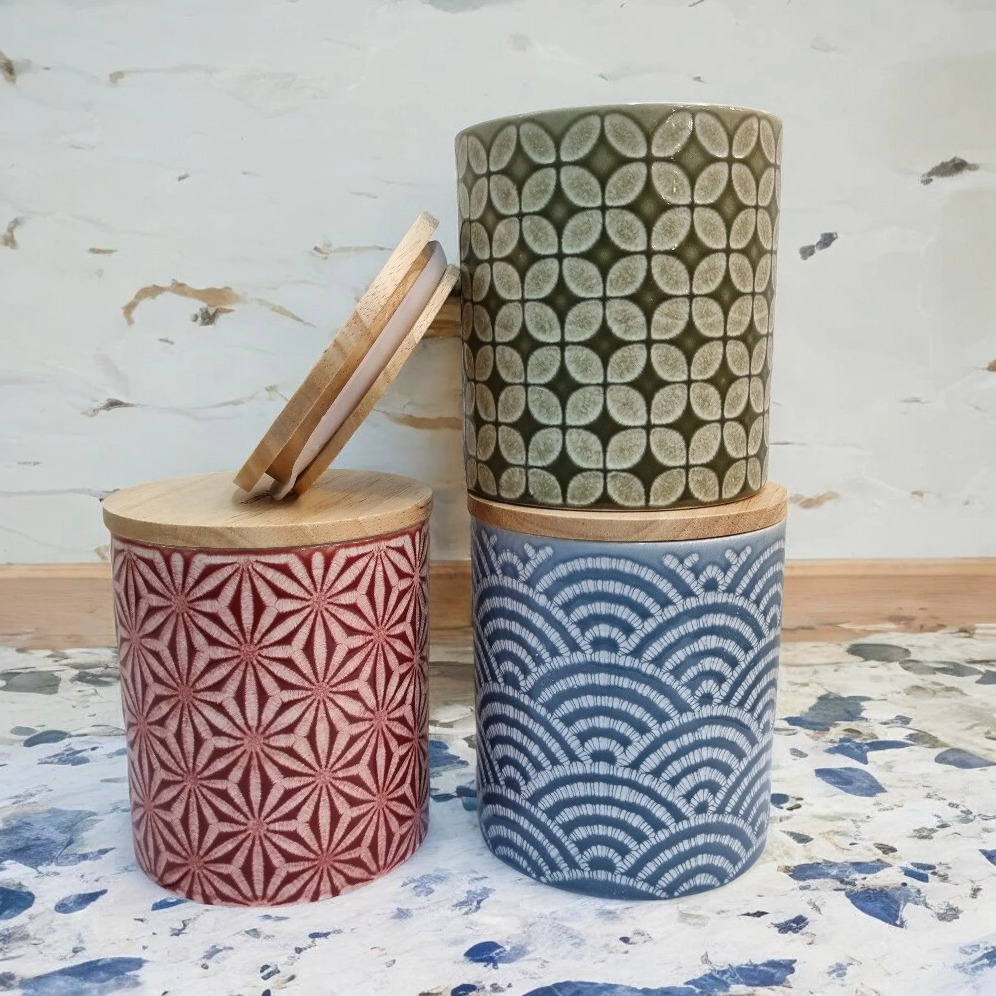 Organza Ceramic Storage Jars with Bamboo Lids